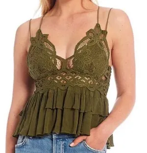 NWT Free People Womens medium olive sparrow green Adella lace cross strap Cami thumbnail 1