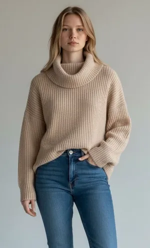 Point Sur Mohair & Wool Blend Ribbed Turtleneck Rib Knit Sweater Pale Peach Sz S thumbnail 1