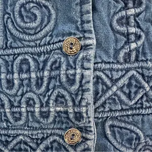 Anthropologie Vintage Embroidered Geometric Denim Western Sleeveless Vest Blue L thumbnail 4
