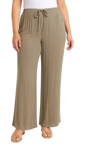 Zara Women's Beige Khaki High Waisted Drawstring Wide Leg Trousers Pants Size L thumbnail 1
