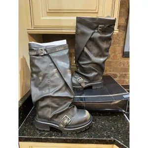 Madden Girl Women's Restore Knee-High Slouchy Lug-Sole Moto Boots Taupe Size 8.5 thumbnail 2