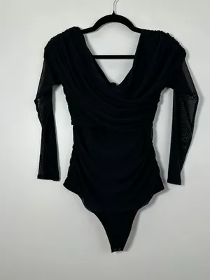 Abercrombie Black Long Sleeve Asymmetrical Wrap Bodysuit Size Medium thumbnail 2