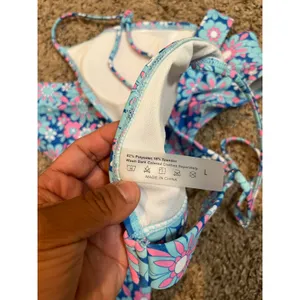 Tropical Floral Bikini‎ Set Blue Pink Girly Summer Resort Beachwear Size Large thumbnail 6