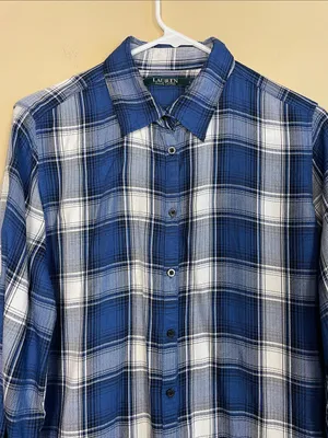 Lauren Ralph Lauren Women’s Plaid Blue White Black LS Button-Up Shirt thumbnail 2