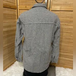 Hollister Boyfriend Fit gray white houndstooth flannel jacket shacket shirt XS thumbnail 5
