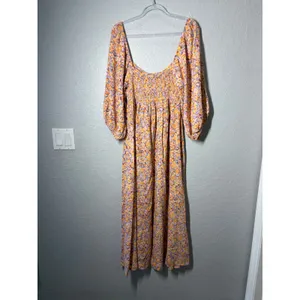Billabong Women's Swept Away Midi Dress Boho Floral Smocked Babydoll Milkmaid thumbnail 9