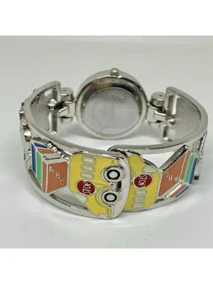 Geneva Teacher School cuff bracelet watch 26mm silver tone quartz running thumbnail 4