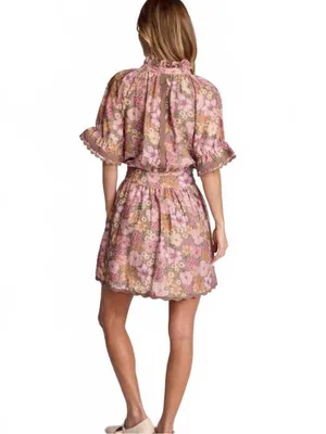 Anthropologie Sundays Evelyn Short Sleeve Dusk Floral Brown Mini Shirt Dress thumbnail 5