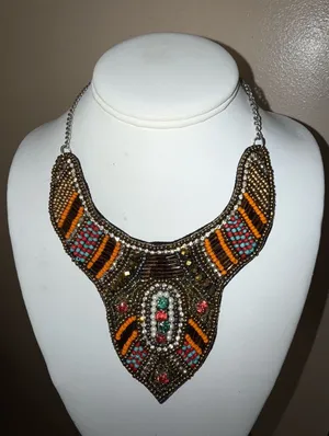 Vintage Beaded Bib‎ Necklace Tribal Boho Multicolor Statement Jewelry Ethnic thumbnail 1