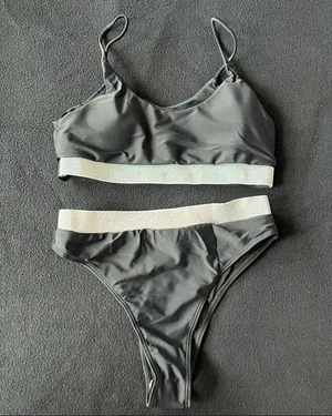 emma bling trim high waist swimsuits set black thumbnail 7