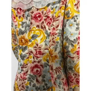 Leslie Fay Vintage Floral Midi Dress Petite 12 Scalloped Sheer Collar Rayon Pink thumbnail 7