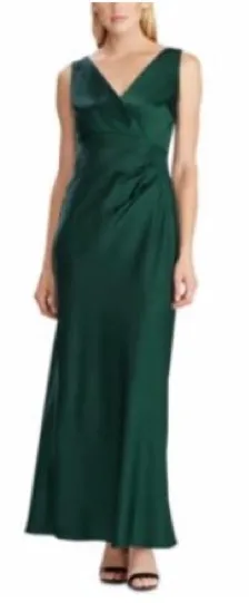 Lauren Ralph Lauren Dress Dark Fern Size 8 Sleeveless V-Neck Full Length Dress thumbnail 1