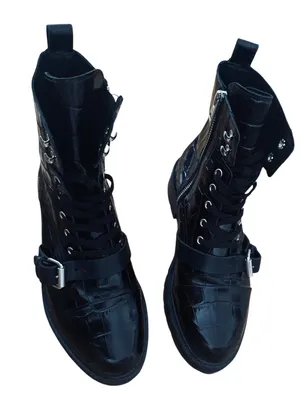 AllSaints Donita Croco Leather Combat Boots thumbnail 2