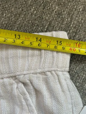 Time and Tru Cream Striped High Waist Linen Blend Drawstring Shorts. | Medium thumbnail 6