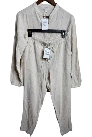 Barefoot Dreams Linen Blend Blouse & Pants Set size S NWT He Bisque thumbnail 1