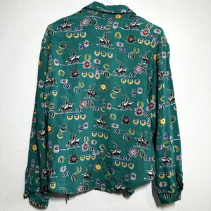 Vintage Roughrider by Circle T Button Down 90s Horse Riding Print AOP Green S thumbnail 6