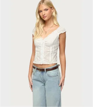 brand new edikted button up ruffle top xs with tags thumbnail 2