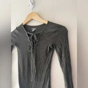 Aerie Ribbed‎ Olive Green Lace Up Long Sleeve Bodysuit thumbnail 2