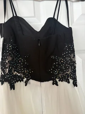 Black and White Beaded Bodice Spaghetti Strap Prom Dress thumbnail 5