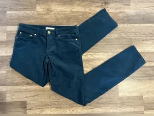 Tory Burch Woman’s Super Skinny Teal Corduroy Cotton Blend Low Rise Jeans 27 thumbnail 1