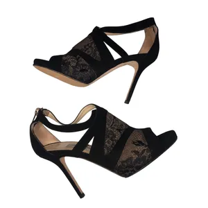 Jimmy Choo Vantage Black Suede Lace Glove Sandals EU 39 Stiletto Romantic Goth thumbnail 5
