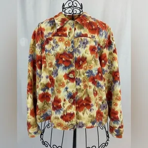 COLDWATER Creek Jewel Tone Floral Art to Wear 100% Cotton Jacket Medium thumbnail 5