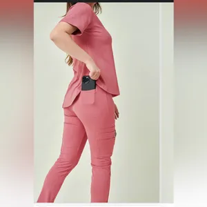 Scope scrubs set in pink- Thea 8 pocket jogger and Harry 1 pocket top thumbnail 2