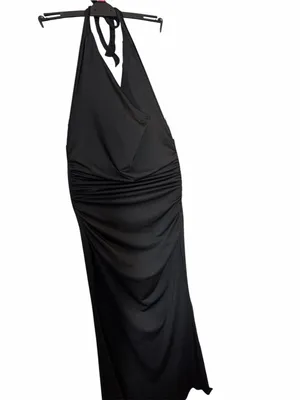 SHEIN Tall Black Cowl Neck Halter Maxi Dress Ruched Size Large thumbnail 2