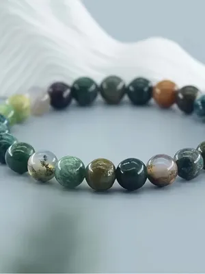 Polished Green Moss Agate Bead Bracelet and Tumbled Stone Set thumbnail 4