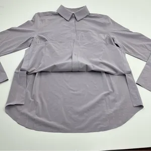 Athleta Everlasting Top‎ Womens Size XS Light Purple Grey Button Front *FLAW thumbnail 11