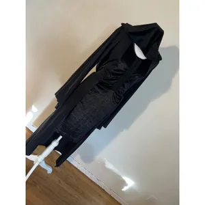 Gothic Hooded Maxi Dress Black Velvet Bell Sleeve Medieval Witchy Gown M/L thumbnail 8