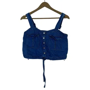 We The Free Denim Solid Camisole Blue Boho Snap Front Crop Top Size XS thumbnail 2
