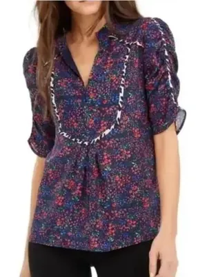 Nanette Lepore Ditsy Daze Top in Blue 4 Womens Silk Floral Blouse thumbnail 1