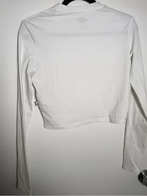 Dickies White Cropped Crewneck Tee with Black Logo Print Womens Medium thumbnail 6