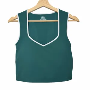 Abercrombie YPB studioFLEX Portrait Tank Women M Green White Trim Cropped Preppy thumbnail 2