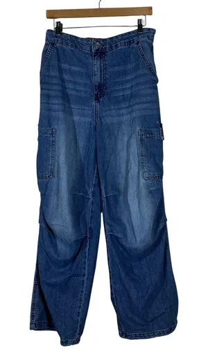 H&M Divided Cargo Wide Leg Denim Jeans Blue Utility Streetwear Size S thumbnail 1