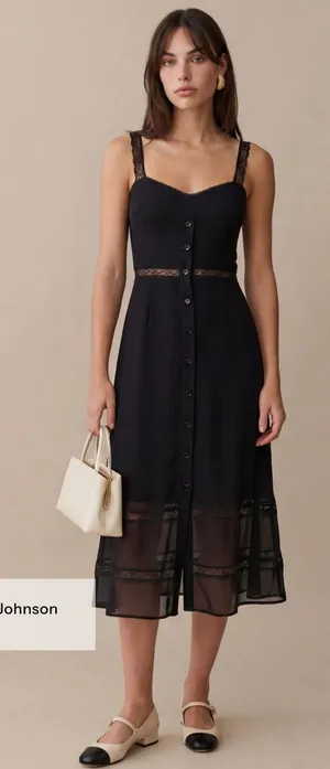 NWT o.p.t Katelina Dress size 0 Black Few Moda lace midi button up thumbnail 1