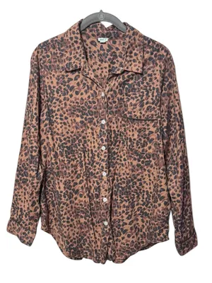 AERIE Animal Print Buttondown Pajama Top S 21” p2p Brown Multi NWOT thumbnail 2