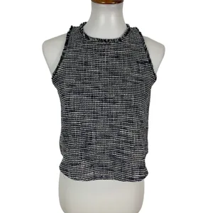 Zara XS Blue Tweed Sleeveless Top Cropped Career Officewear Y2K thumbnail 3