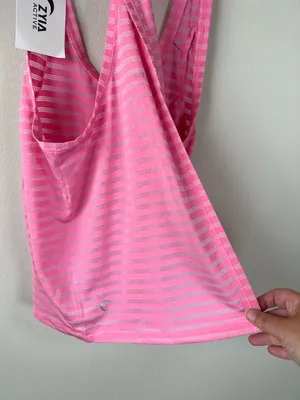 ZYIA Active Pink Nimbus Split Back Tank Top Striped Racerback Gym Workout NEW Lg thumbnail 12