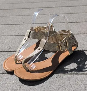 SM New York Tyra T-Strap Sandals | SM New York Strappy Back Gold Sandals thumbnail 1