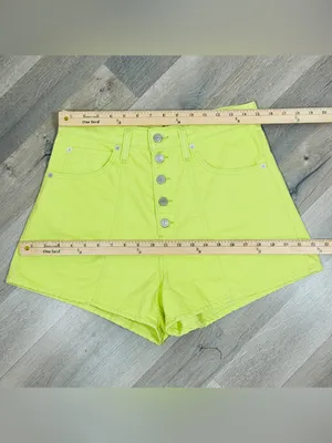 Levi's Notch High Waisted Denim‎ Mom Shorts Daiquiri Neon Green Size 30 Retro thumbnail 10