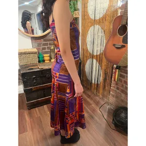 American Vintage Vintage Psychedelic Geometric Velvet Maxi Dress Purple Orange thumbnail 5