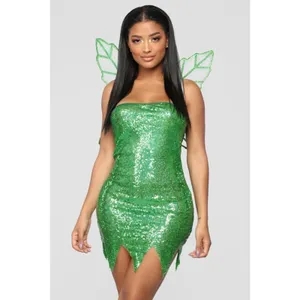 NEW Roma Tinkerbell Fairy Costume Green Glitter Mini Dress with Wings Size Small thumbnail 2