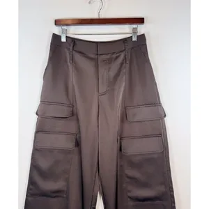 The Noli Shop Womens Pants Brown Milan Satin Cargo Relaxed Full Length Trouser 8 thumbnail 8