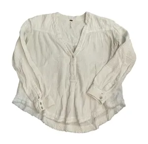 Free People Off-White Long Sleeve Cotton Gauze Henley Top thumbnail 1