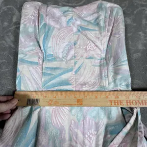 VTG 80s Pastel Strapless Mini Dress 13 Tropical Bird Print Summer Retro Side Tie thumbnail 5