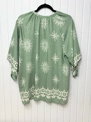 Bebonnie Boho Embroidered Tunic Top - Sage‎ Green Size L NEW thumbnail 3