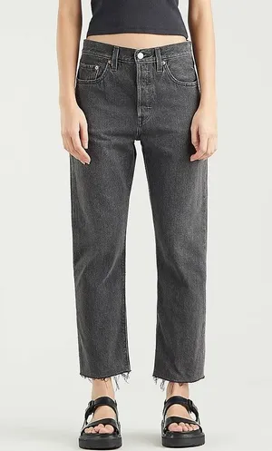 Levi's 501 High Rise Button Fly Black Denim Straight Tapered Leg Jeans Size 26 thumbnail 1