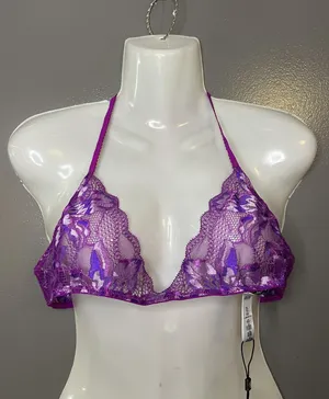 Cosabella Bralette Bra Womens XL Purple Paradiso Petite Tri Sheer Lace Halter thumbnail 1
